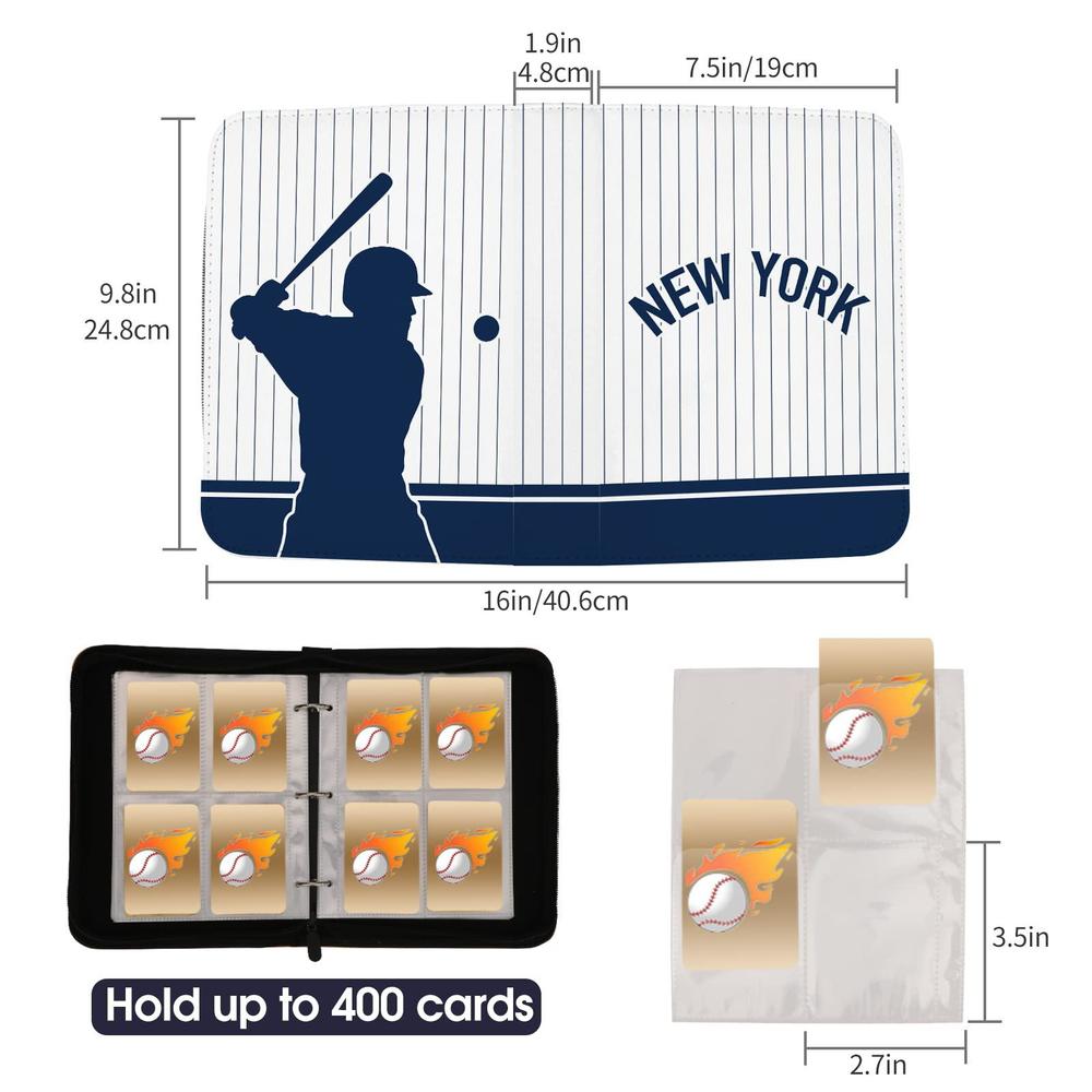 KivolFun baseball card binder with sleeves 400 pocket, baseball card holder for trading cards baseball collector album new york sports