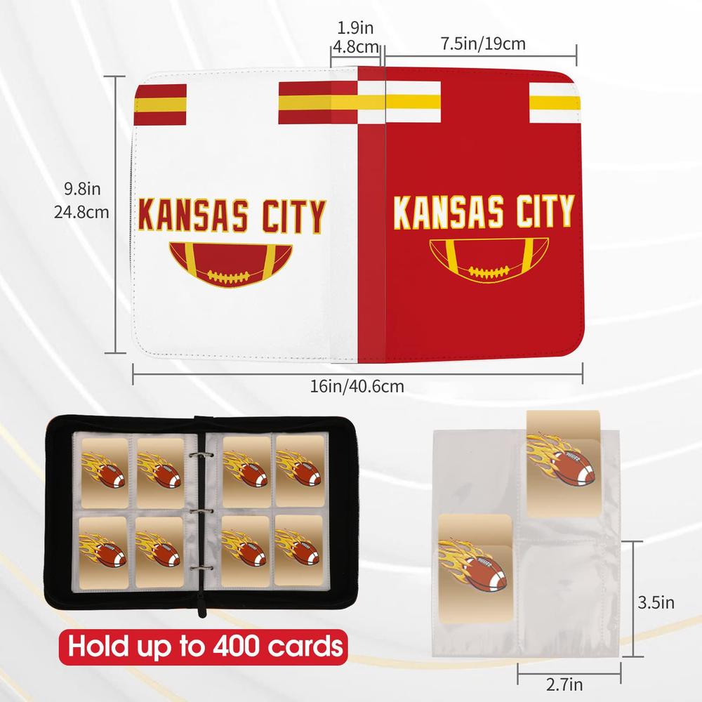 KivolFun football card binder with sleeves 400 pocket, kansas city football card holder for trading cards sports card 3 ring binder fo