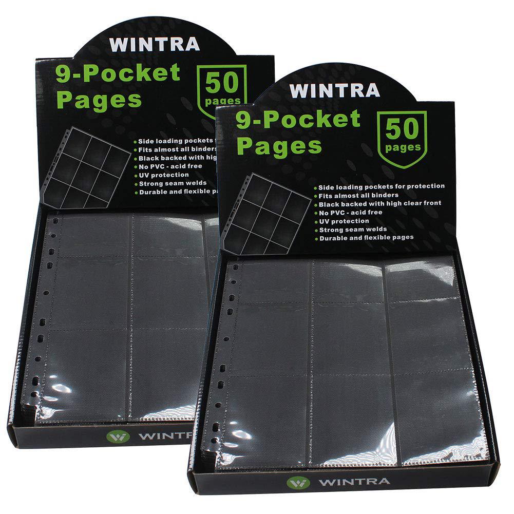 wintra 1800 pockets trading card pages, 9-pocket side-loading card sleeves protectors, sports card collector album sheets for