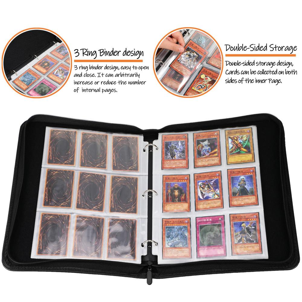 DRZERUI trading card album for yu-gi-oh cards - 9 pocket card holder book with sleeves compatible with yugioh cards, holds 720+ cards