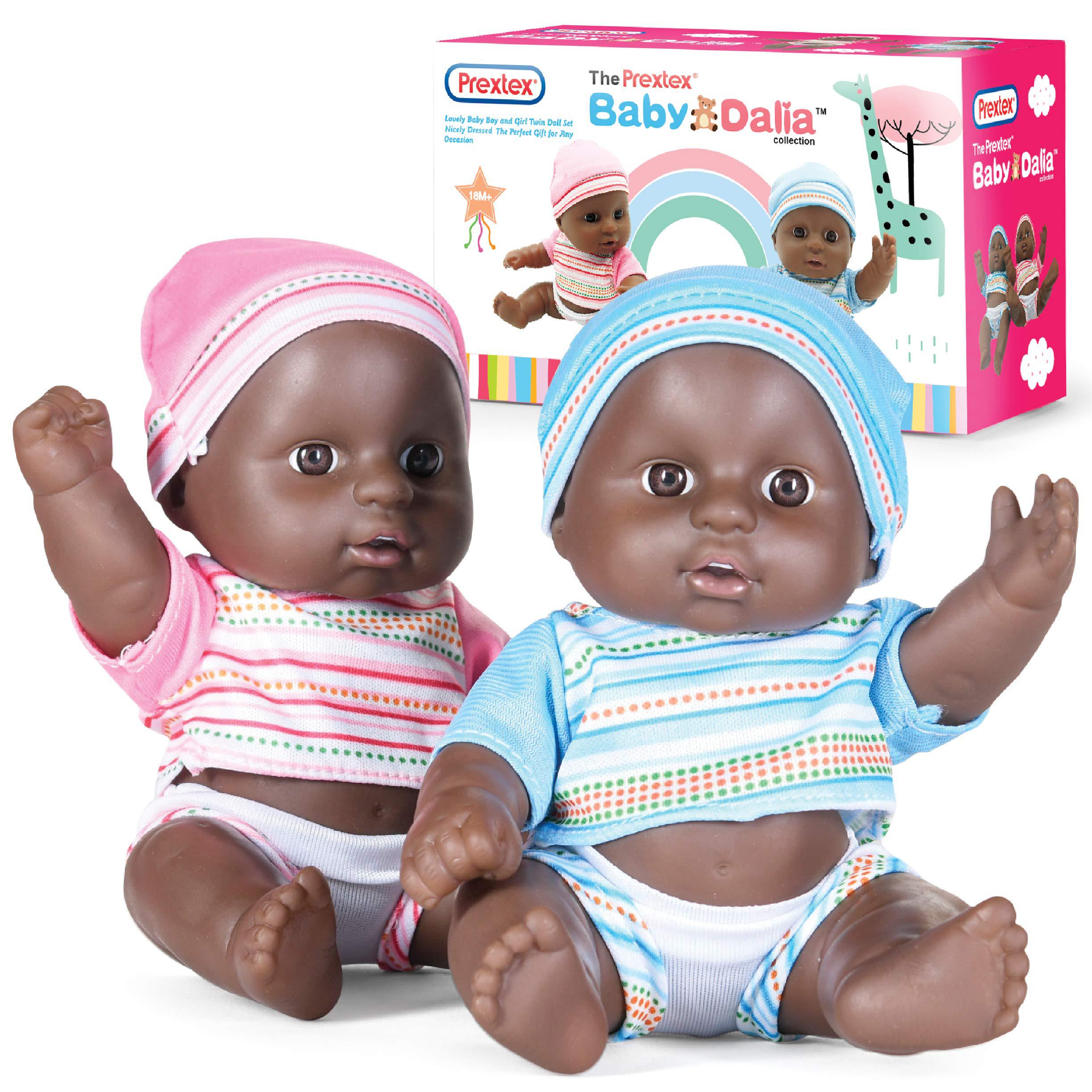 prextex mini twin black baby doll set - african american doll set | realistic baby doll black girl and boy baby doll | baby d