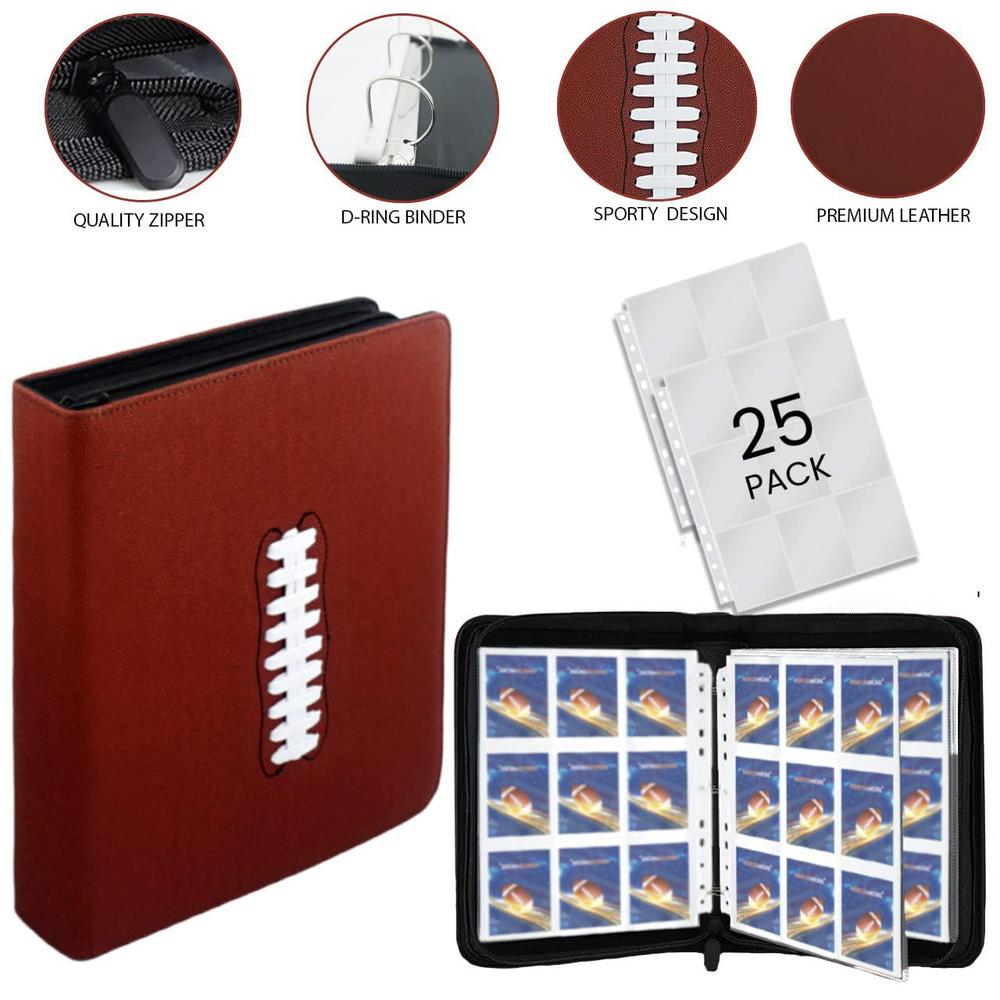 PerforMore football card binder, card collector binder album with 9-pocket sleeves for sports trading cards, includes 25 sheet protector