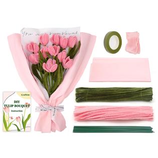 iCraftine 200 Pieces Pipe Cleaners Craft Supplies DIY Chenille Stems Tulip Bouquet Kit with Instructions for Wedding Gift, HO