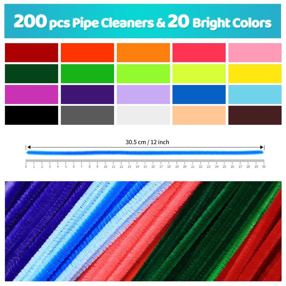 IOOLEEM 200pcs 20colors, pipe cleaners, chenille stems, pipe cleaners for crafts, pipe cleaner crafts, art and craft supplies,