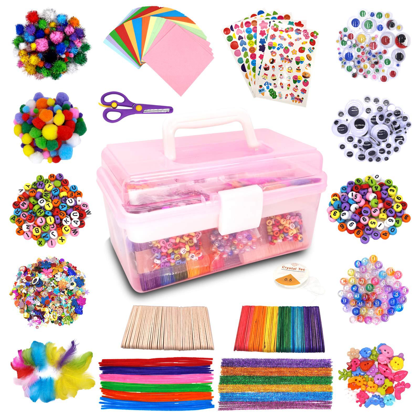 IRICHNA irichna 1000+ pcs art and craft supplies for kids, toddler diy craft  art supply set included pom poms, pipe cleaners, feather