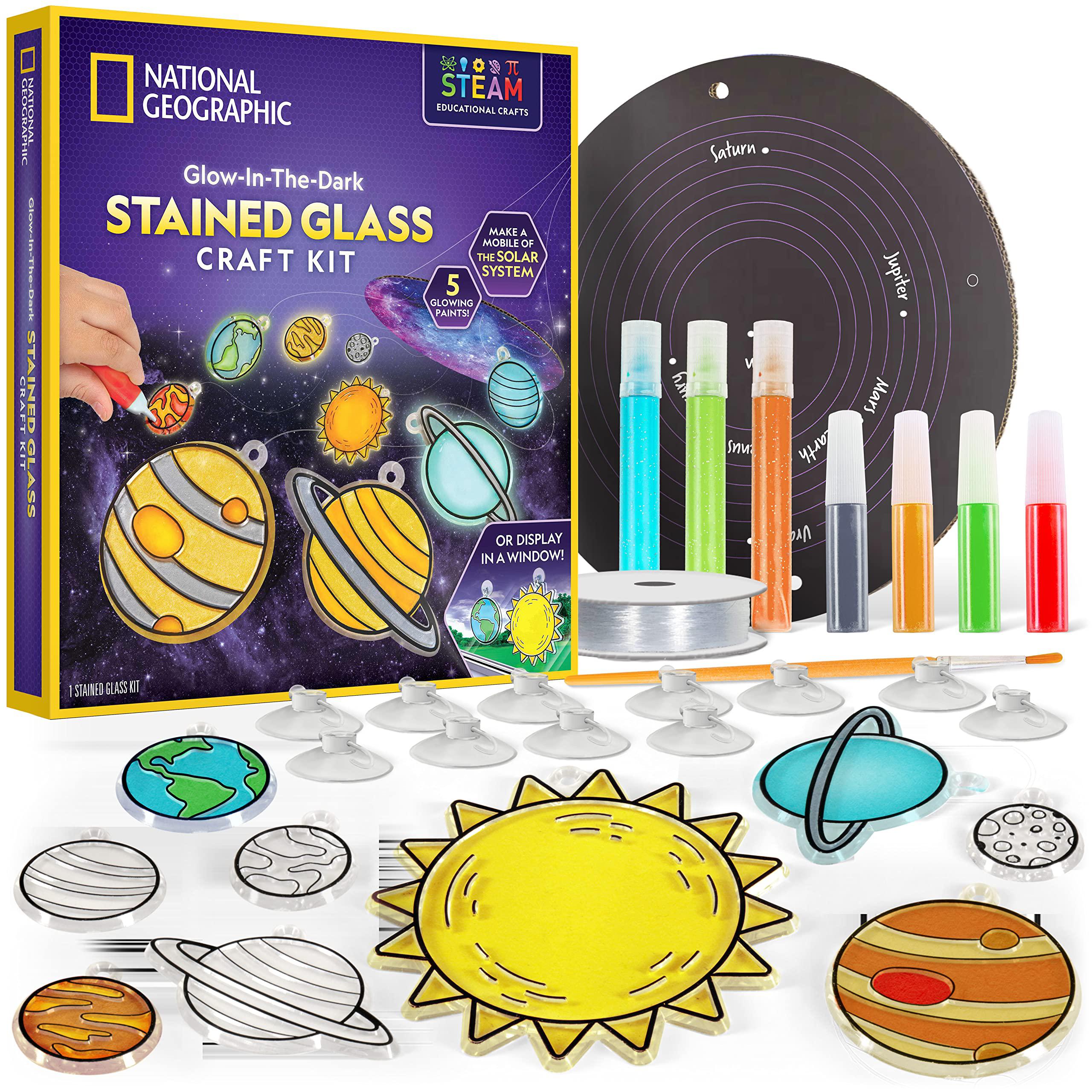 National Geographic national geographic kids window art kit - stained glass  solar system arts & crafts kit with glow in the dark planets, use as