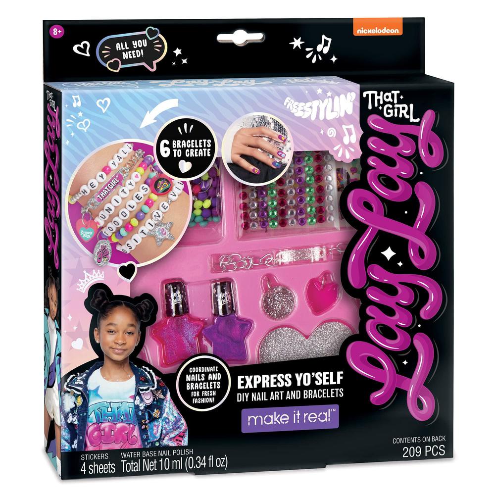 make it real that girl lay lay express yo self nail art & diy bracelet kit with kids nail art kit & beads for jewelry making 