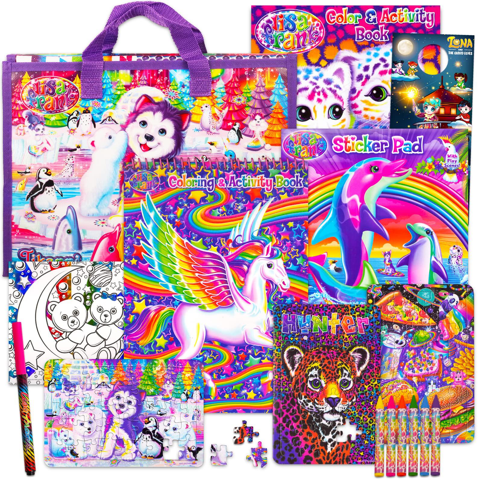Bendon Inc coloring book and stickers set - giant lisa frank coloring and  activity fold-out storage case for girls, kids, adults (lisa f