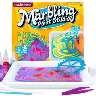 MADE BY ME made by me marbling paint studio, 25-piece marbling kit for  kids, make 10 pour paint art projects, dip & paint marbling arts
