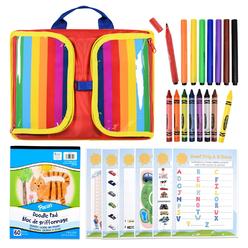 SWAGITLOUD travel activity kit with lap tray - kids lap desk with art supplies & games - portable car coloring kit - airplane & roadtrip