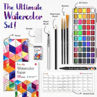 Funcils funcils watercolor paint set - 50 travel watercolors water