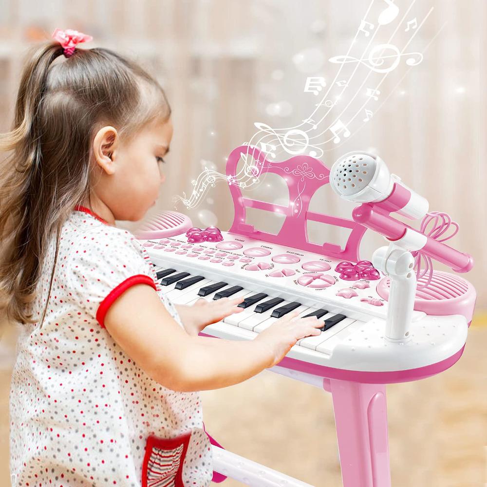 Barhee kids piano keyboard toys, 31-keys piano for toddler ages 3-5-9, educational toys with microphone, stool, portable multifuncti