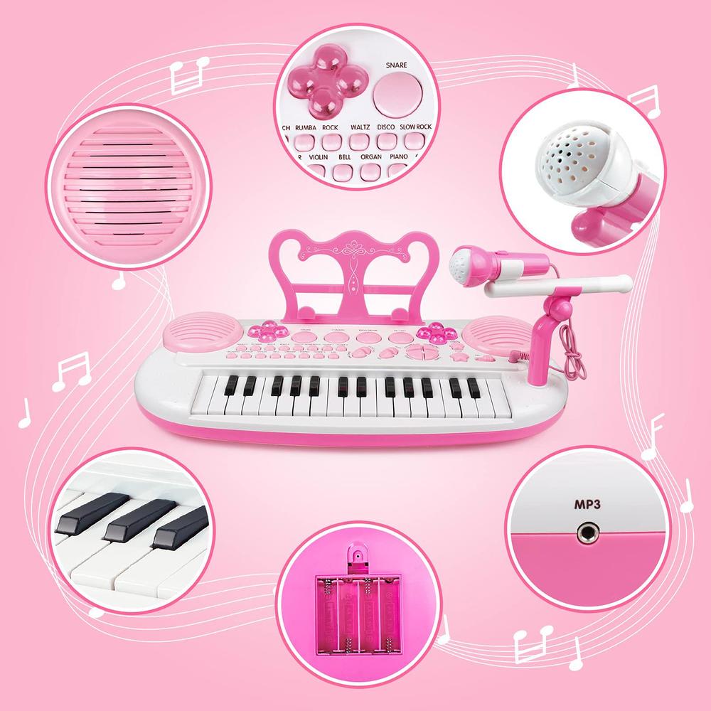 Barhee kids piano keyboard toys, 31-keys piano for toddler ages 3-5-9, educational toys with microphone, stool, portable multifuncti