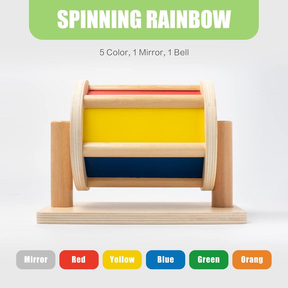 jocy spinning drum baby toy, montessori toys for babies 6-12 months, spinning rainbow baby toy and tummy time mirror play kit