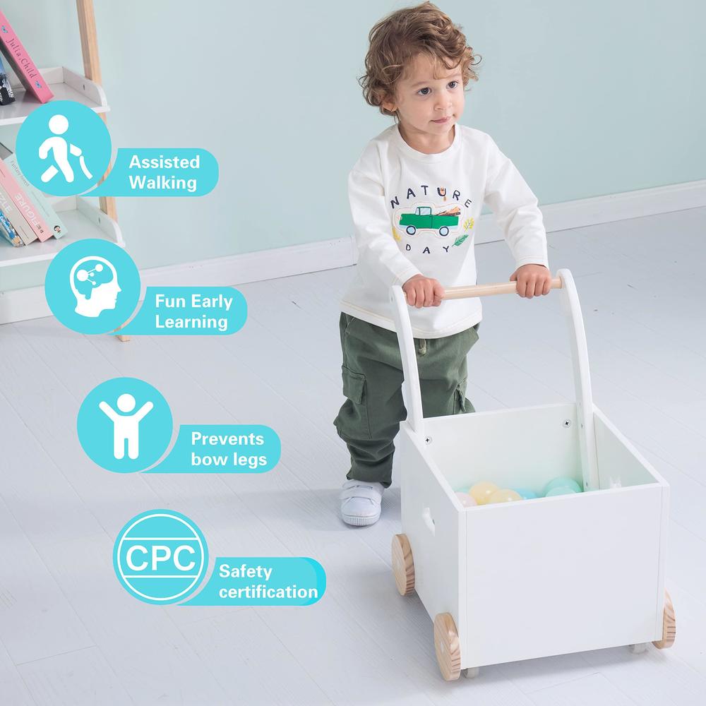 JOLIE VALL&Eacute;E TOYS &amp; HOME crown children 2-in-1 baby learning walker -toddler baby push walker-wooden strollers - toys with wheels for girls boys 1-3 y