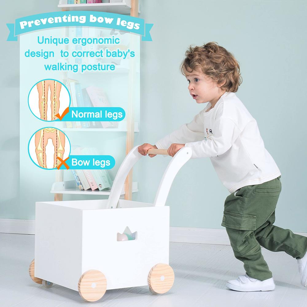 JOLIE VALL&Eacute;E TOYS &amp; HOME crown children 2-in-1 baby learning walker -toddler baby push walker-wooden strollers - toys with wheels for girls boys 1-3 y