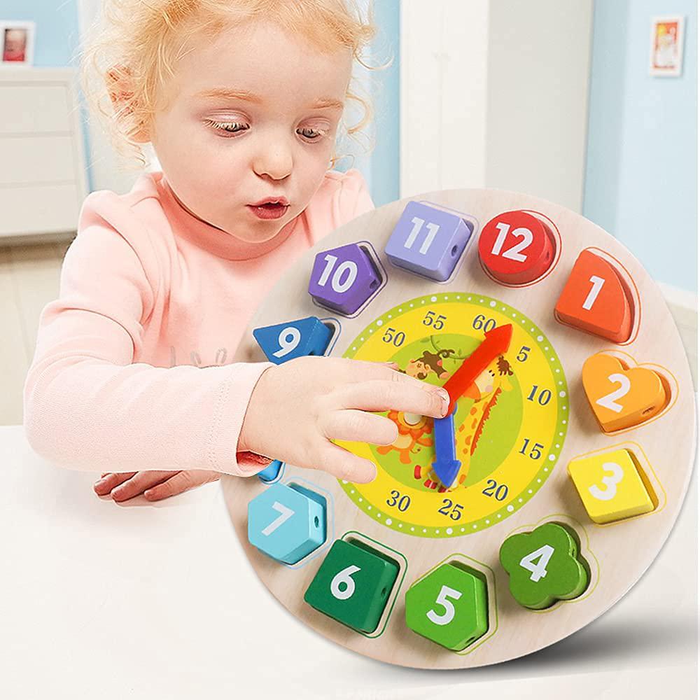 naodongli wooden shape number color sorting clock-teaching time number sensory threading puzzle stacking montessori early educational l