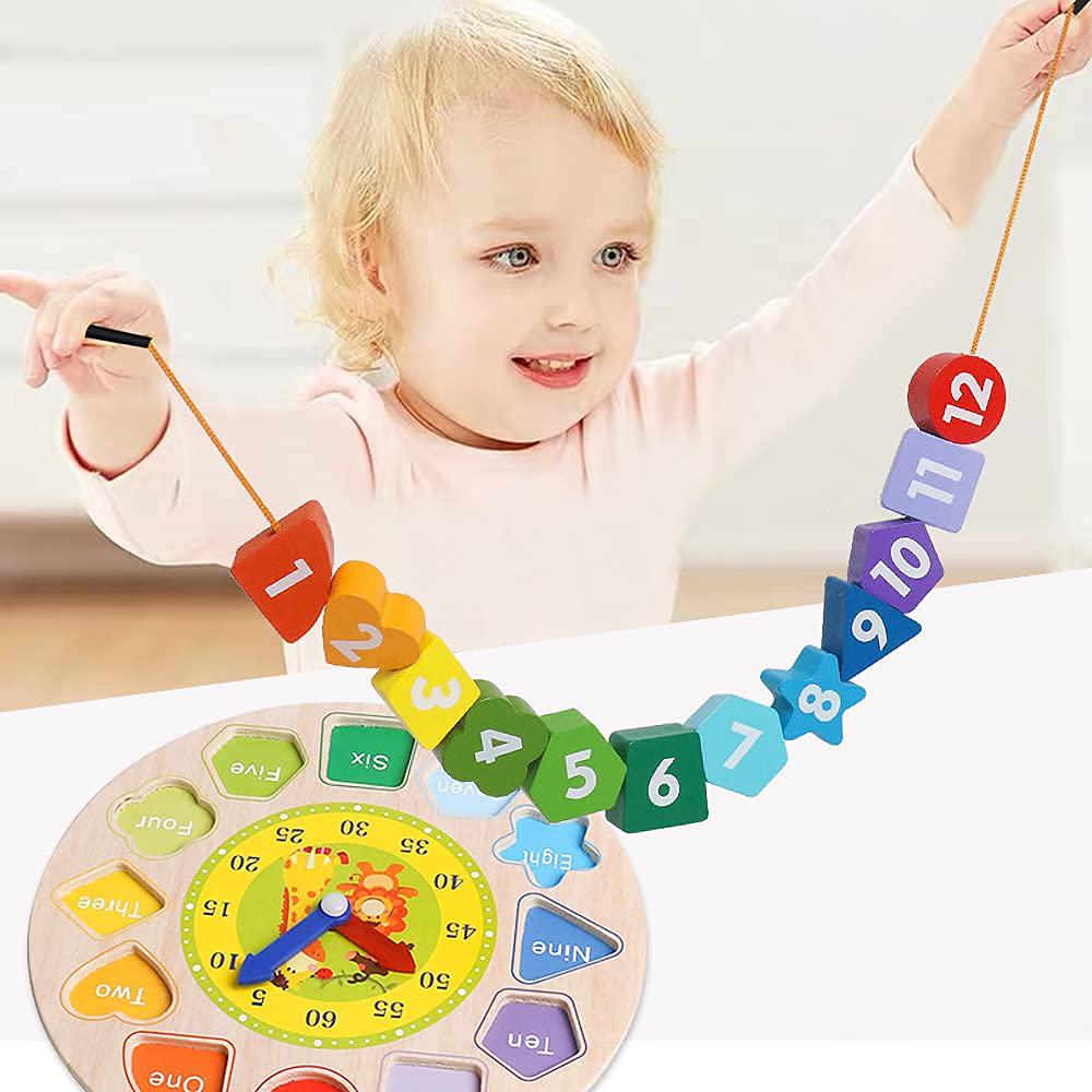naodongli wooden shape number color sorting clock-teaching time number sensory threading puzzle stacking montessori early educational l