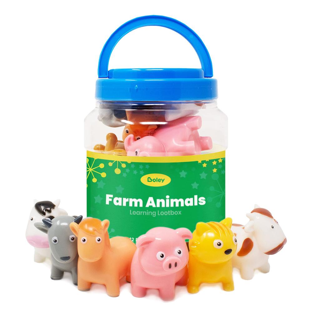 boley farm animals bath toys bucket - includes 12 colorful fun free bathtub toys & pool toys for kids & toddlers ages 2 and u