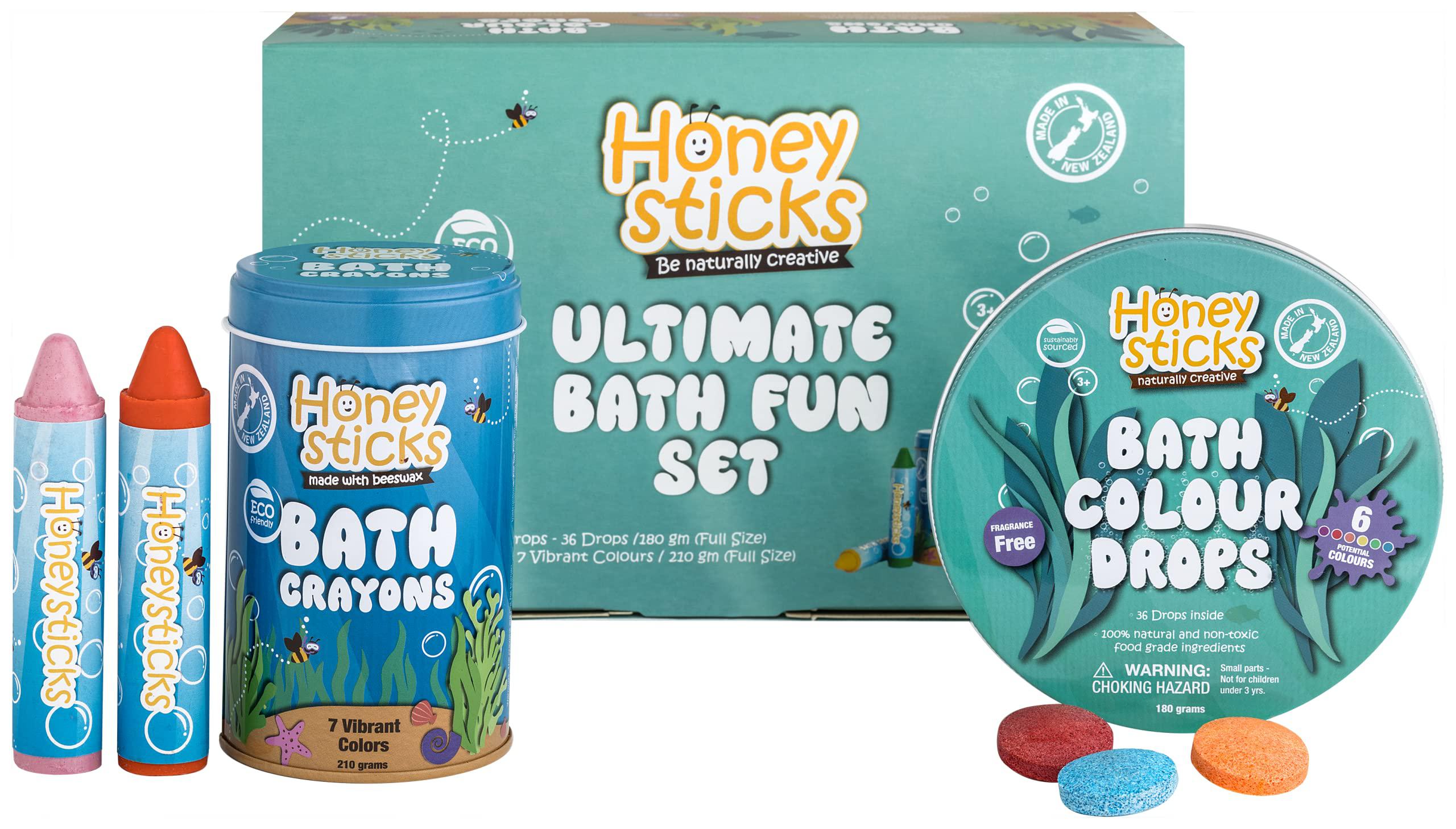 Honeysticks honeysticks ultimate bath fun set - non toxic bath crayons (7  pack) and bath color tablets (36 drops) for hours of creative b