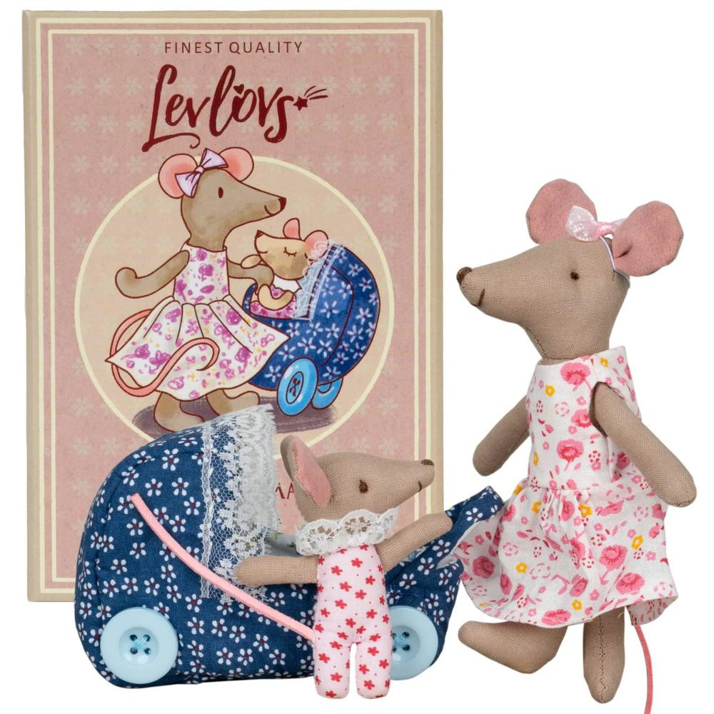 levlovs mouse in a matchbox toy baby registry gift toddler gift dolls mom and baby mice and a stroller