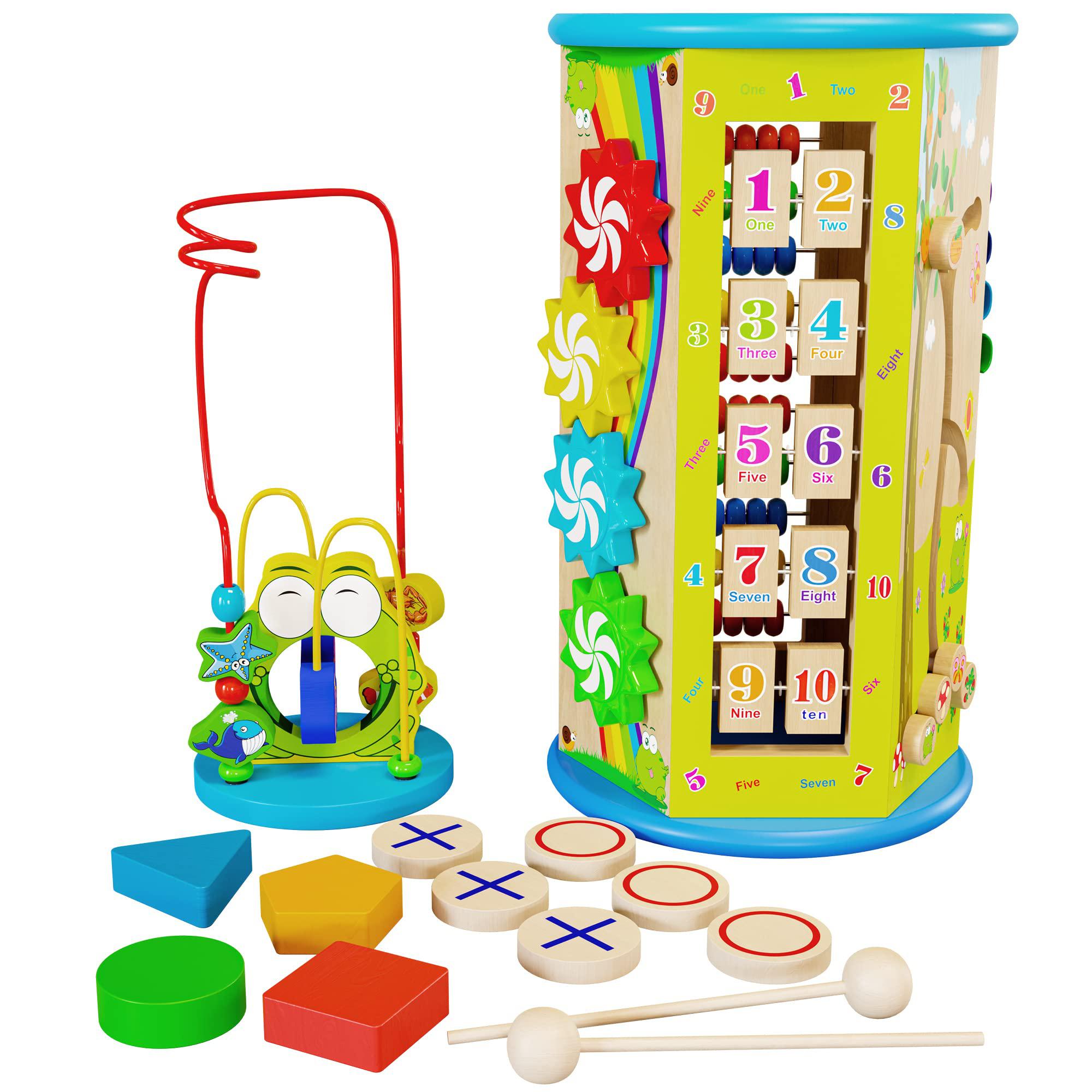 KIDDERY TOYS wooden activity cube for toddlers 1-3 with bead maze - birthday gift busy baby activity cube for babies 12 months - standing 