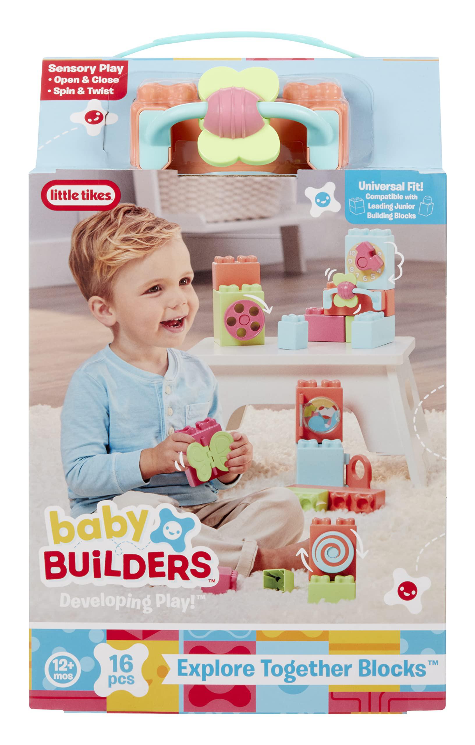 little tikes baby builders - explore together blocks first blocks for babies and toddlers, boys and girls, easy to connect, s