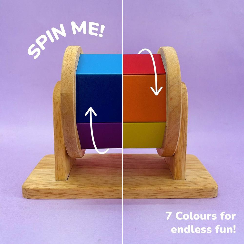 shumee wooden montessori rainbow spinning drum|infant tummy time toys ...