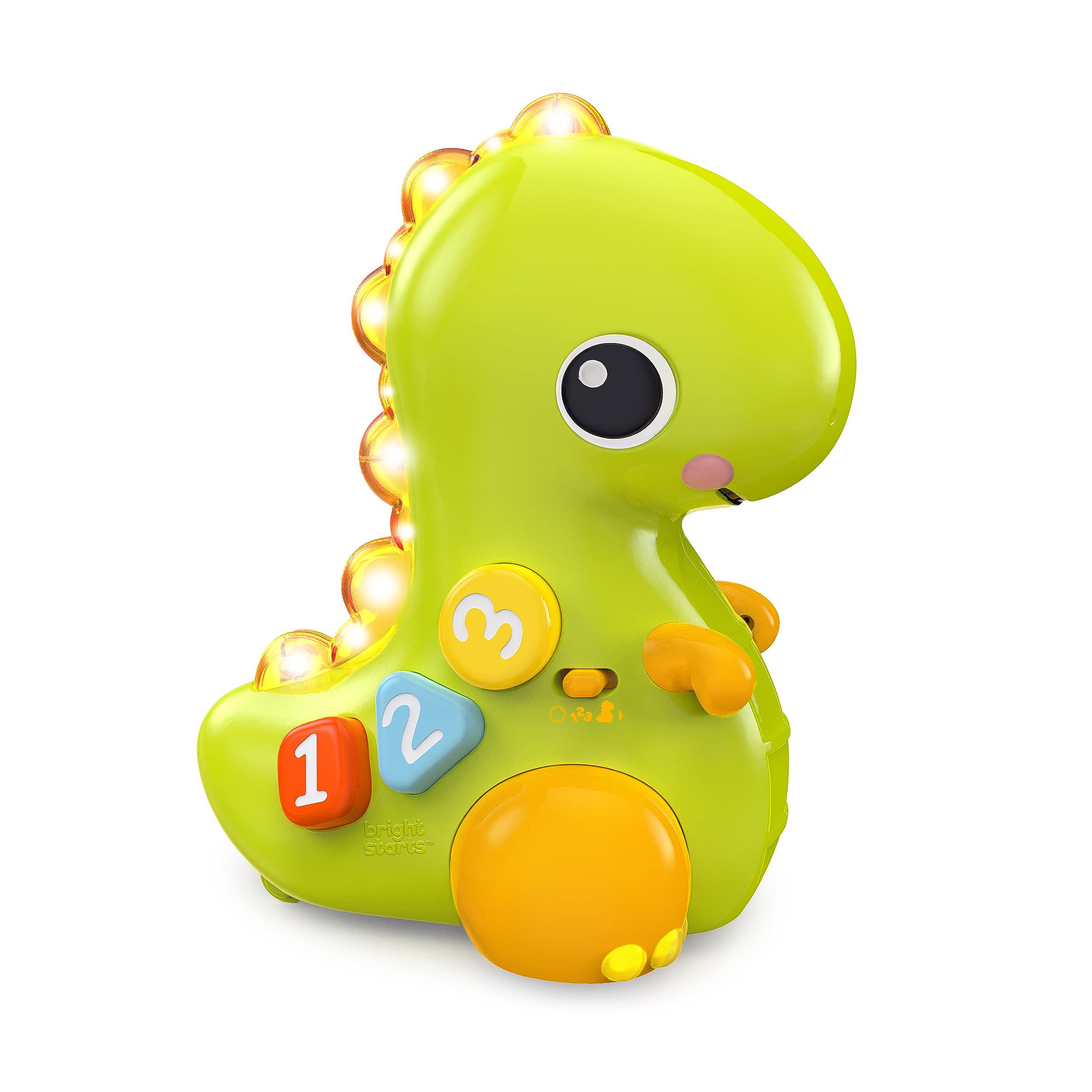 bright starts go, go, dino crawl & count activity toy for infants - rolls, lights up, plays music and more, ages 6 months+