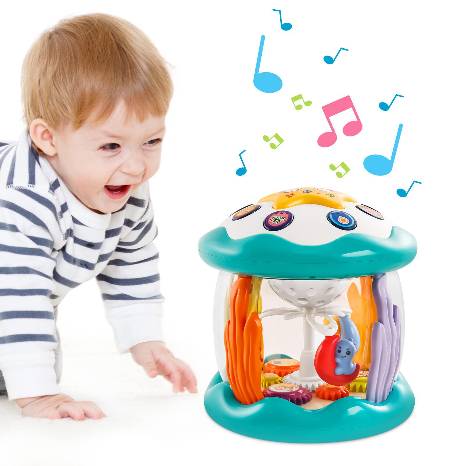 ERXUNG baby toys 6 to 12 months - terrestrial creatures musical learning infant toys - rotating light up toys for toddlers 6+ months