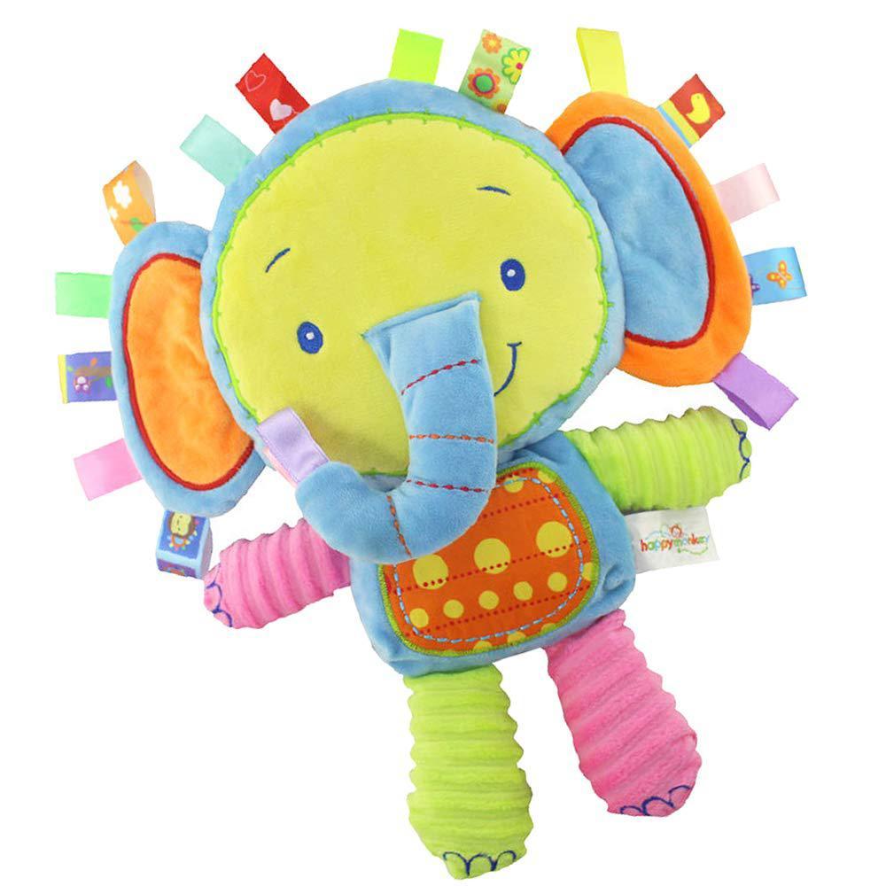 stohua baby tags toy, taggie security blanket elephant stuffed toy, baby plush sensory tag toy with ribbons & rattle,baby gif