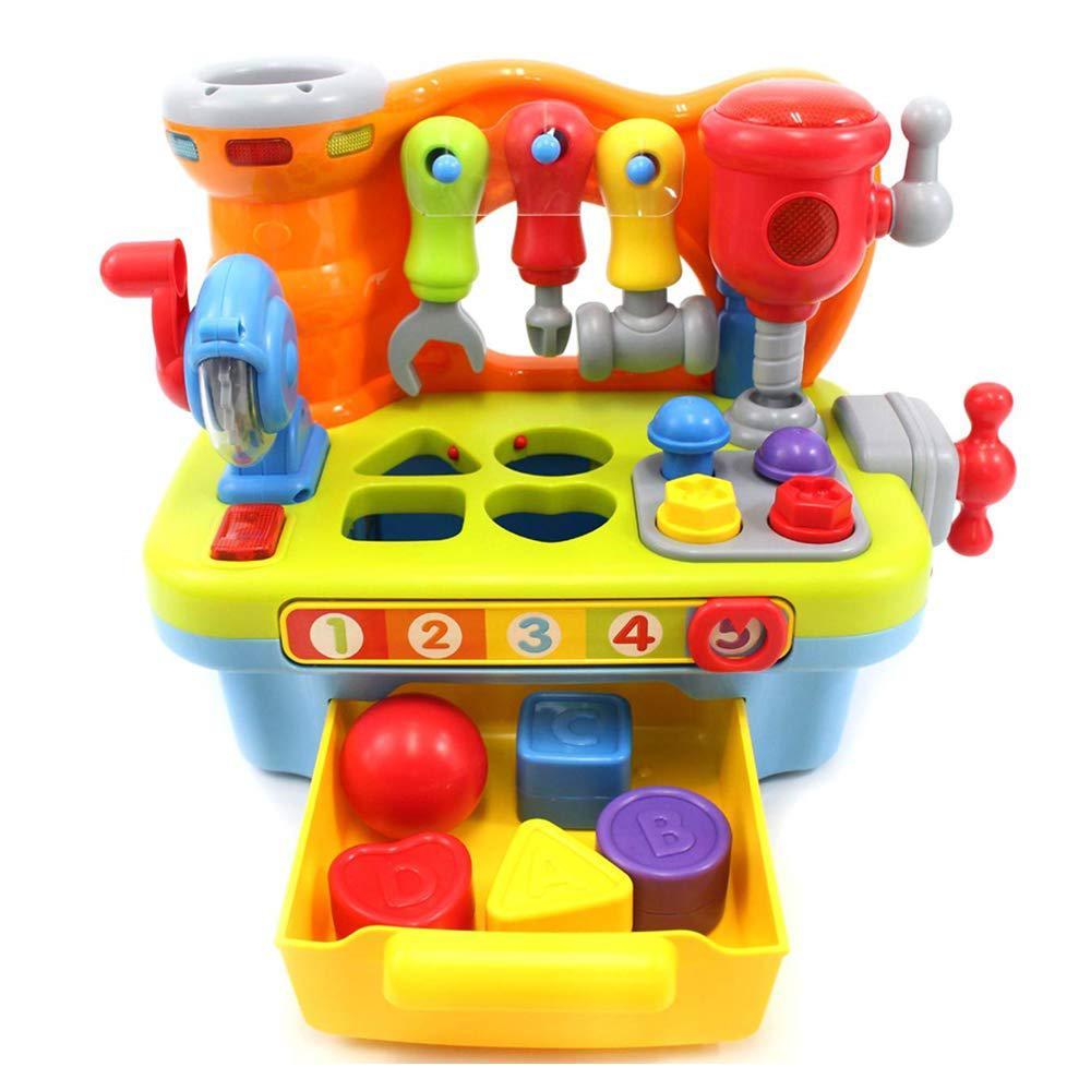 yiosion musical learning tool workbench work bench toy activity center for kids with shape sorter