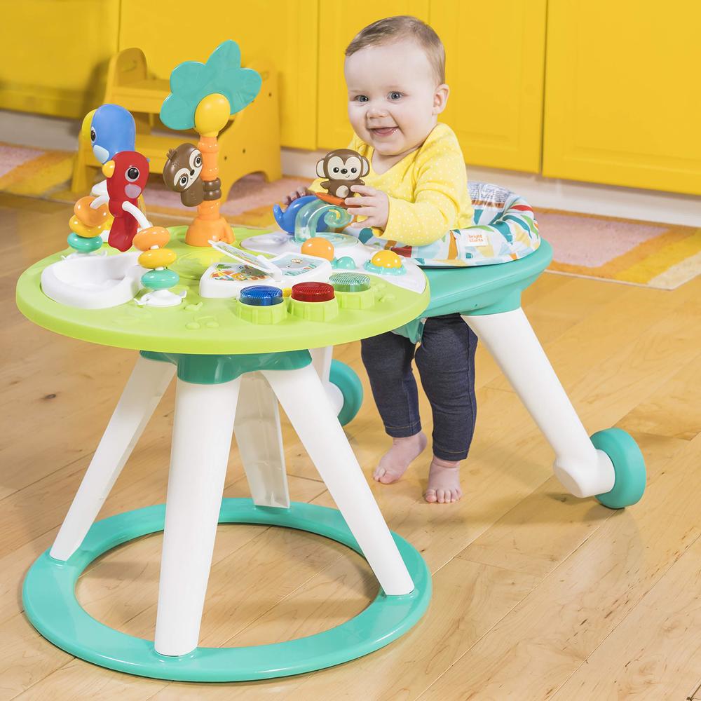 bright starts around we go 2-in-1 walk-around baby activity center & table, tropic cool, ages 6 months+