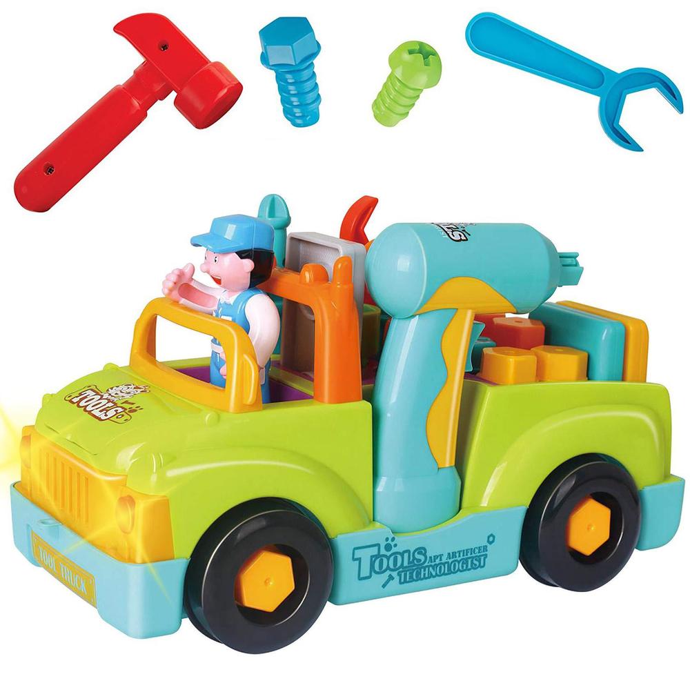 Liberty Imports toddler tool set toy trucks kids mechanic workbench take apart musical toolbox with electric drill, power play tools, lights,