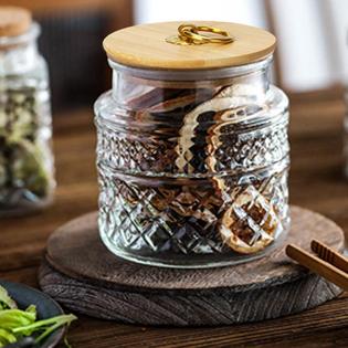 Povinmos glass jars with airtight lid, glass coffee nuts canister storage  jar, 21fl oz patterned glass