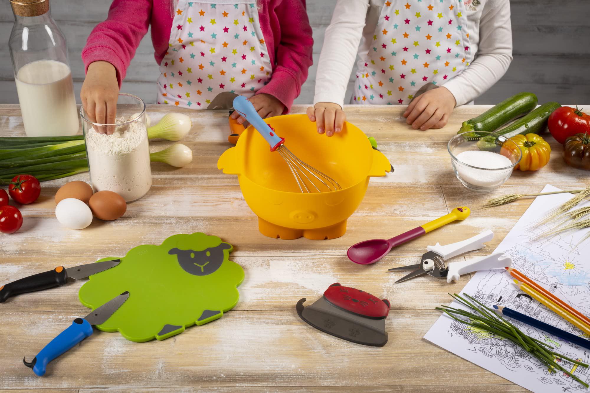 kuhn rikon kinderkitchen kids cutting board, sheep, 9.8" x 9.1" x 4.3", green | child-friendly kitchen tools for real cooking