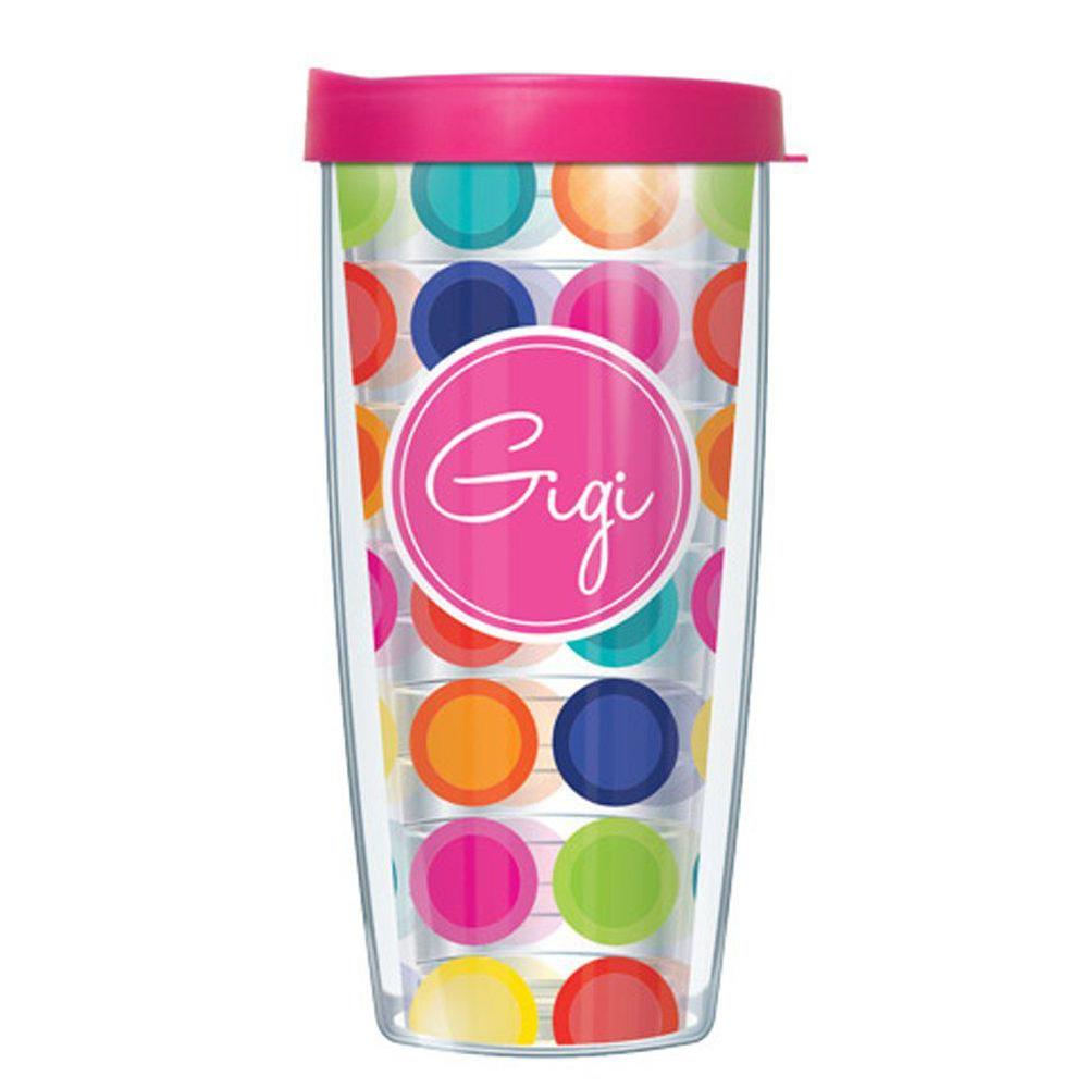 signature tumblers gigi and happy circles wrap on happy circles 16 ounce double-walled travel tumbler mug with hot pink easy 