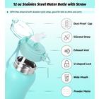 oldley insulated water bottle 12oz stainless steel water bottles with straw  for adults kids, double wall vacuum bottles, leak