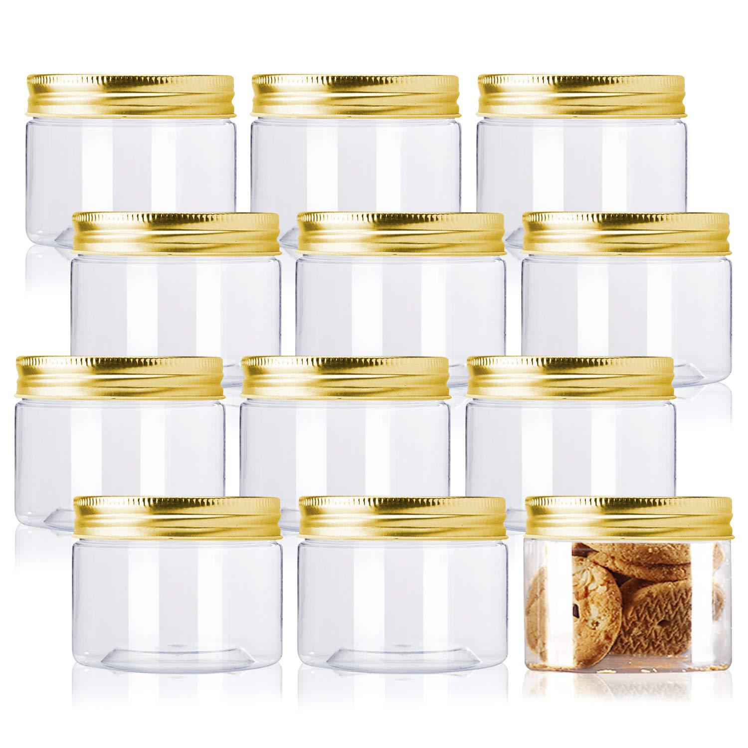 Rocutus plastic jars with lids,12 pack refillable plastic slime storage containers clear plastic food storage jars,plastic containers