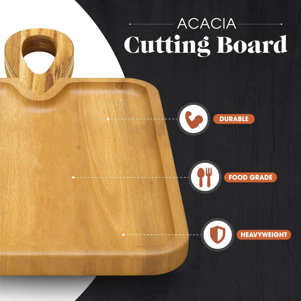 american ateliers acacia wood serving tray with handle | chopping and serving board | rustic wooden serving tray for cheese, 