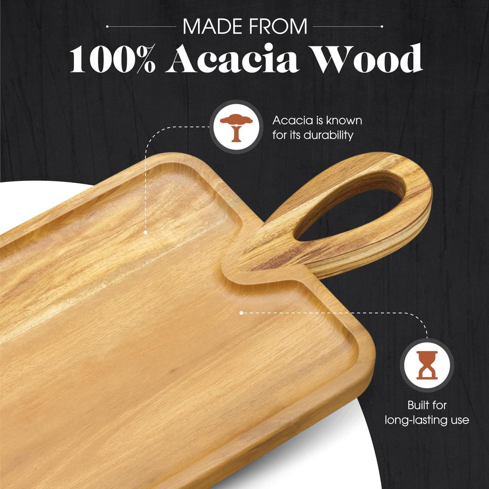 american ateliers acacia wood serving tray with handle | chopping and serving board | rustic wooden serving tray for cheese, 