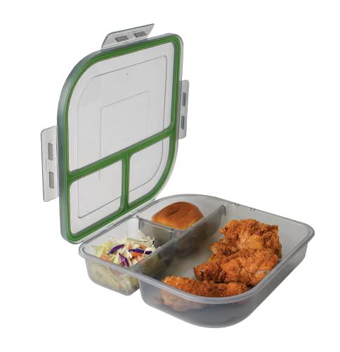 mygo container large to-go 3-compartment food container, 9-3/8 x 9-3/8 x  2-1/2, reusable, microwave safe, nsf certified, s