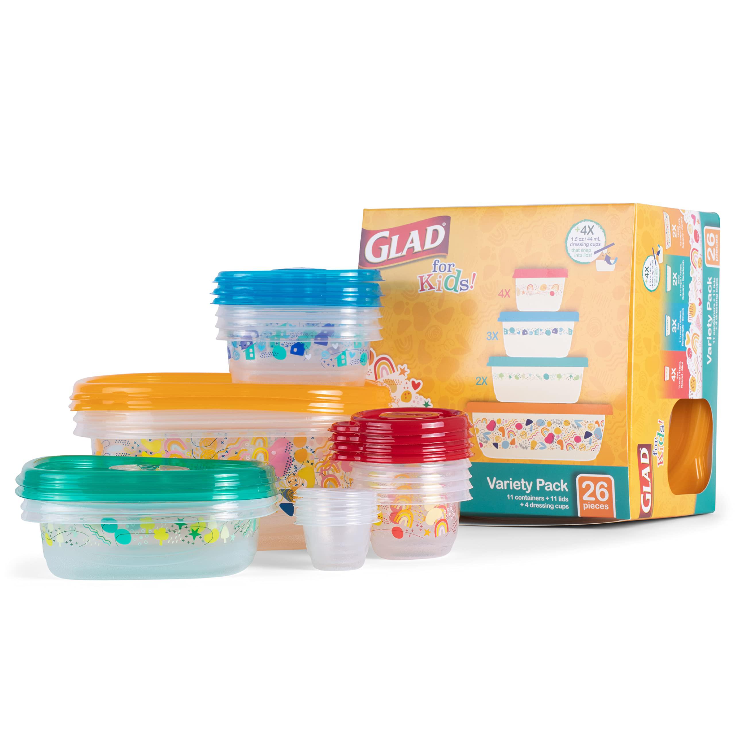 glad for kids gladware variety pack 26ct back to school pattern food storage containers with lids | mixed sizes kids food con