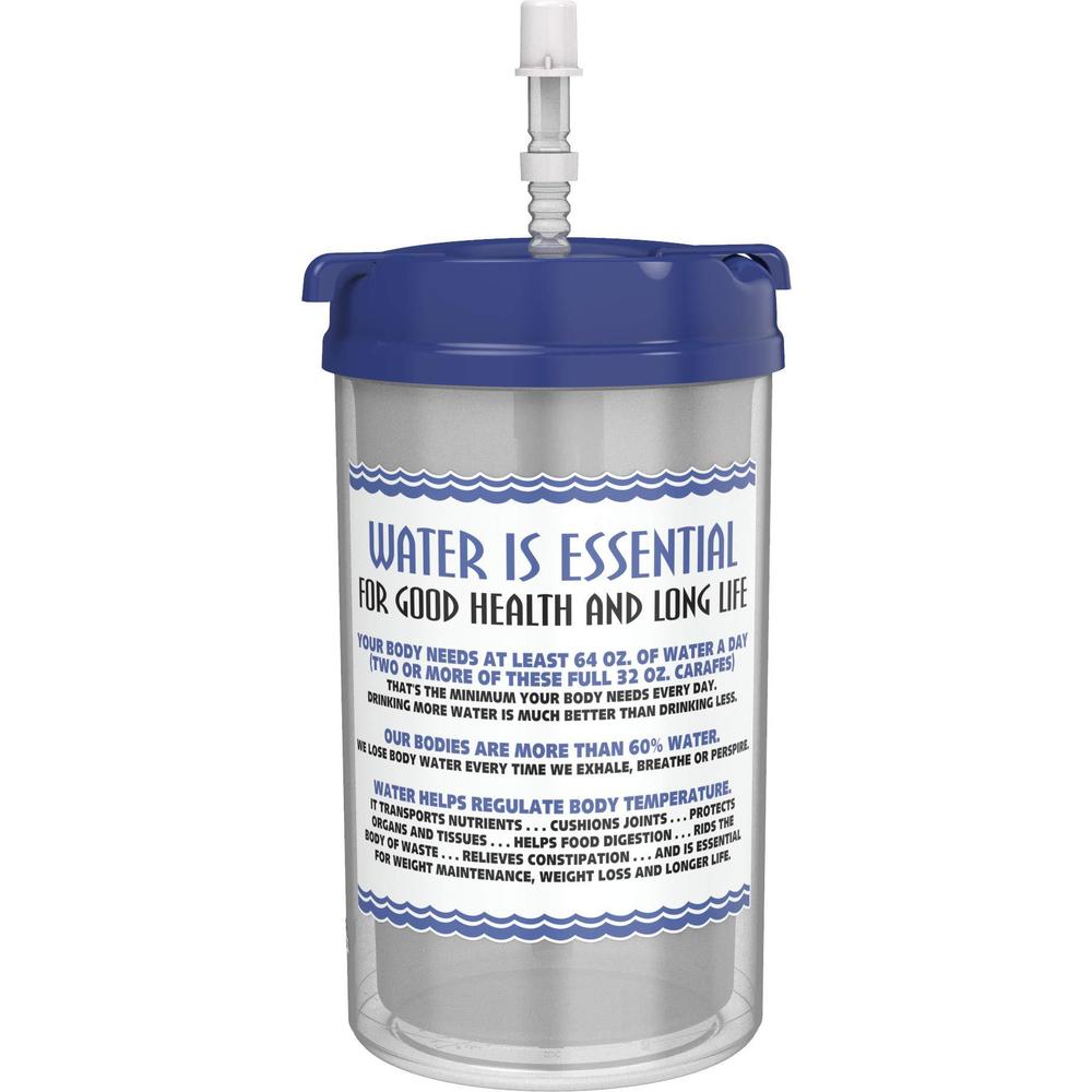 Mugs N Coffee 32 oz insulated cold drink hospital mug with blue lid | water essential travel mug