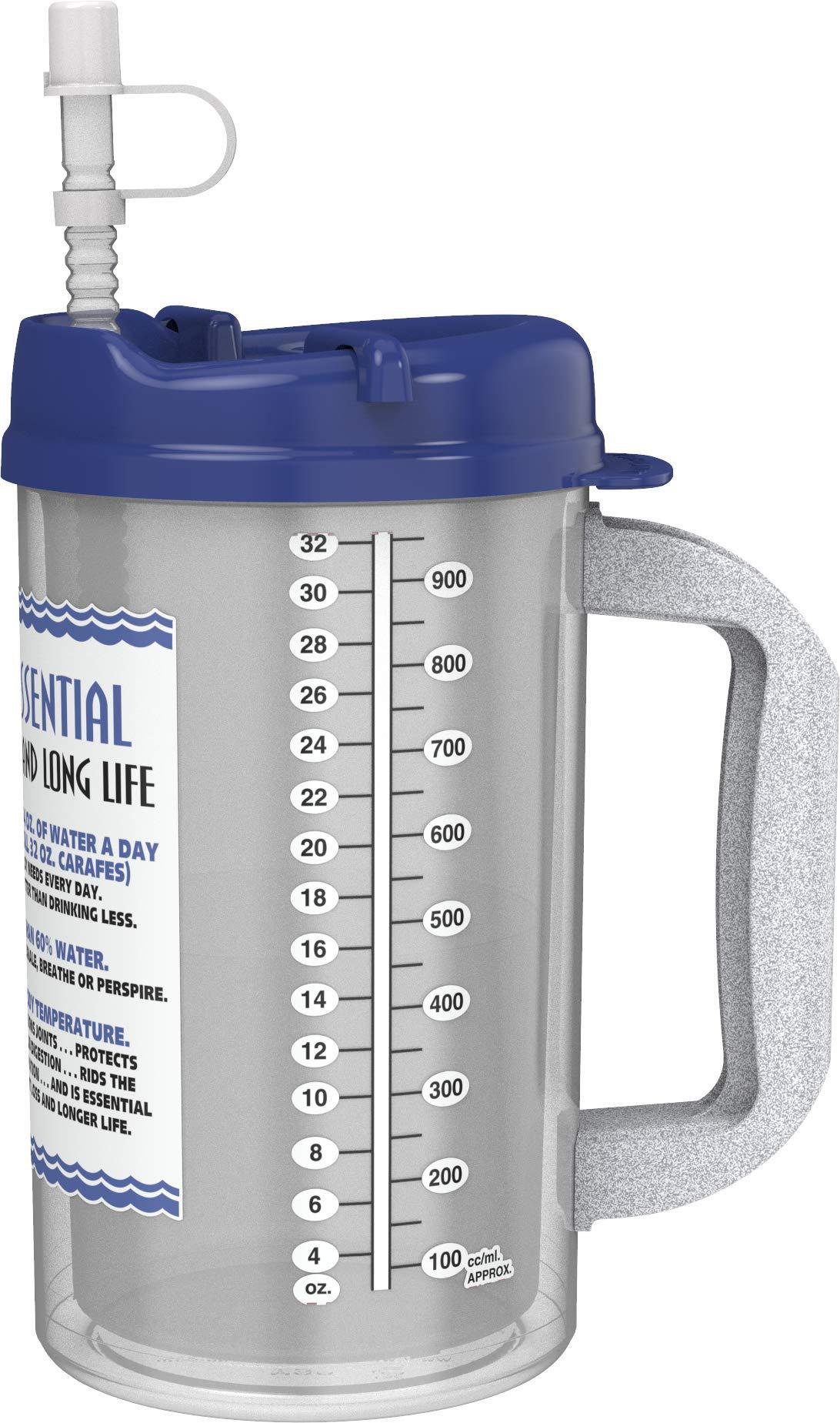 Mugs N Coffee 32 oz insulated cold drink hospital mug with blue lid | water essential travel mug