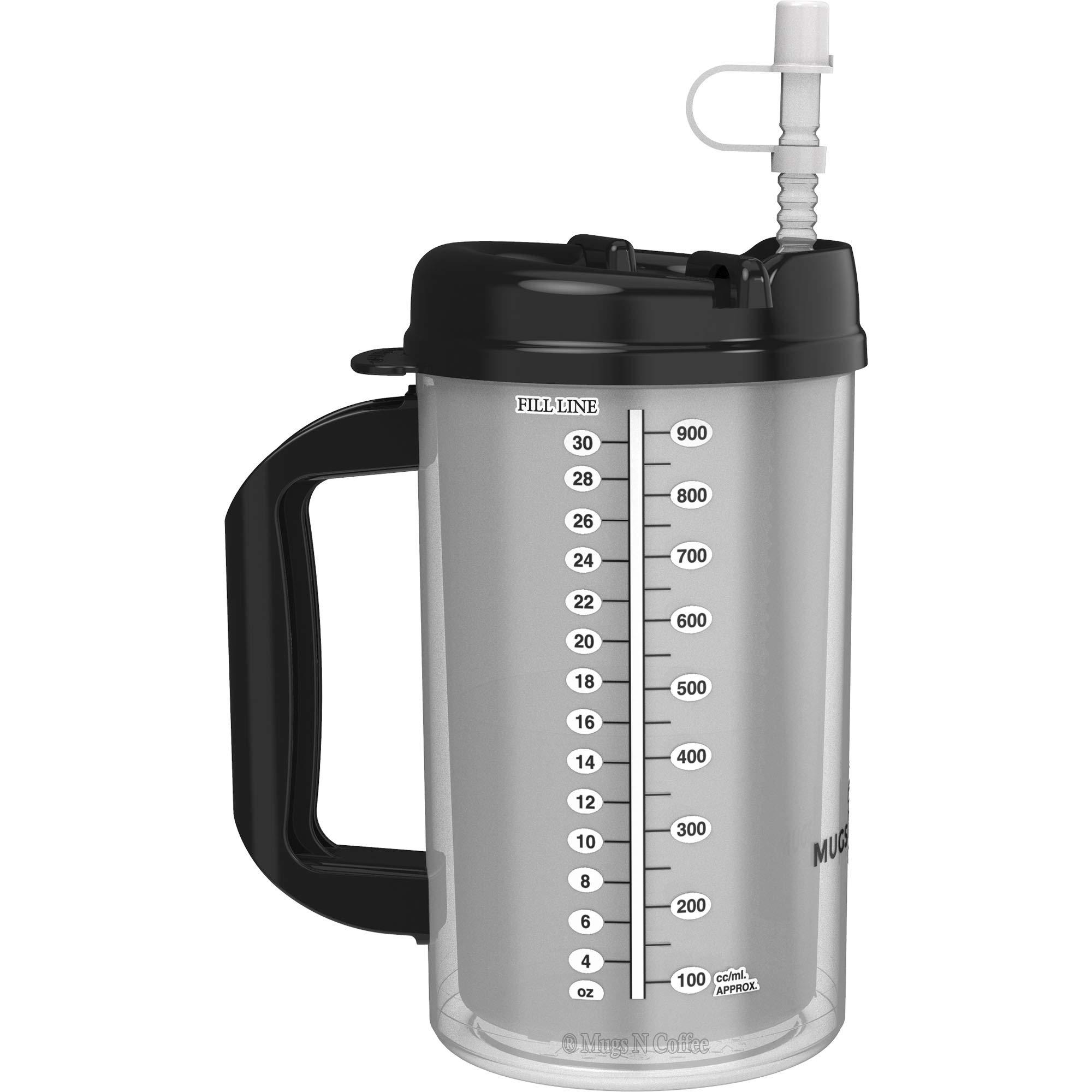 Mugs N Coffee 32 oz double walled hospital mug with straw - black lid and handle - mugs n coffee