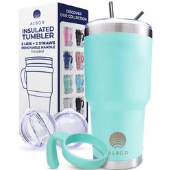 albor insulated tumbler with lid and straw - 30 oz insulated coffee mug with handle, travel coffee mug, triple insulated tech