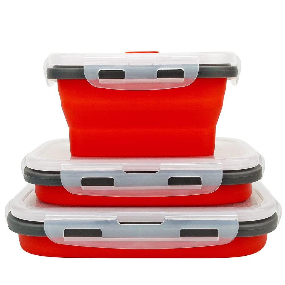 cartints set of 3 collapsible silicone lunch container, collapsible food containers set, food grade reusable meal prep contai