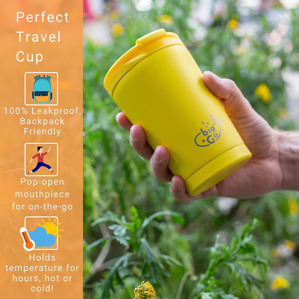 biogo reusable coffee cup | no spill tumbler | spill proof coffee travel mug for women | insulated travel coffee mug with lid