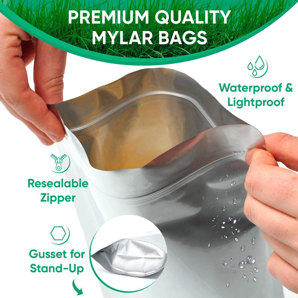 LUcKY FAMILY gREEN 50 pcs mylar bags 10"x 14" - 1 gallon extra thick zippered bag - long term food storage odor proof bags - standing up zipper 